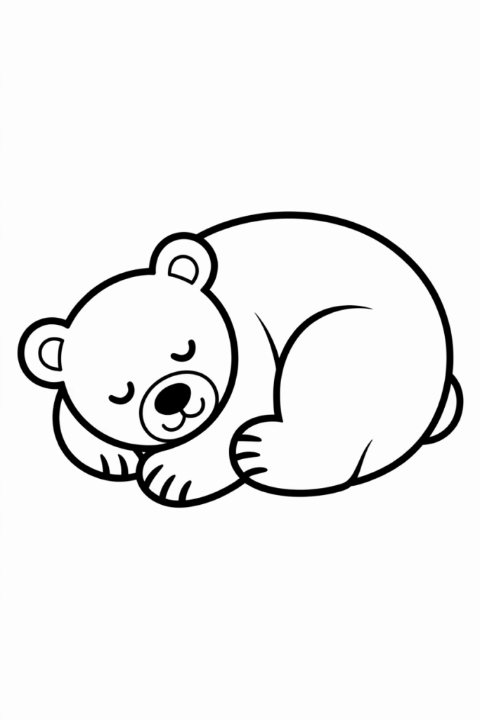 Sleeping bear curled up peacefully – simple kids coloring page