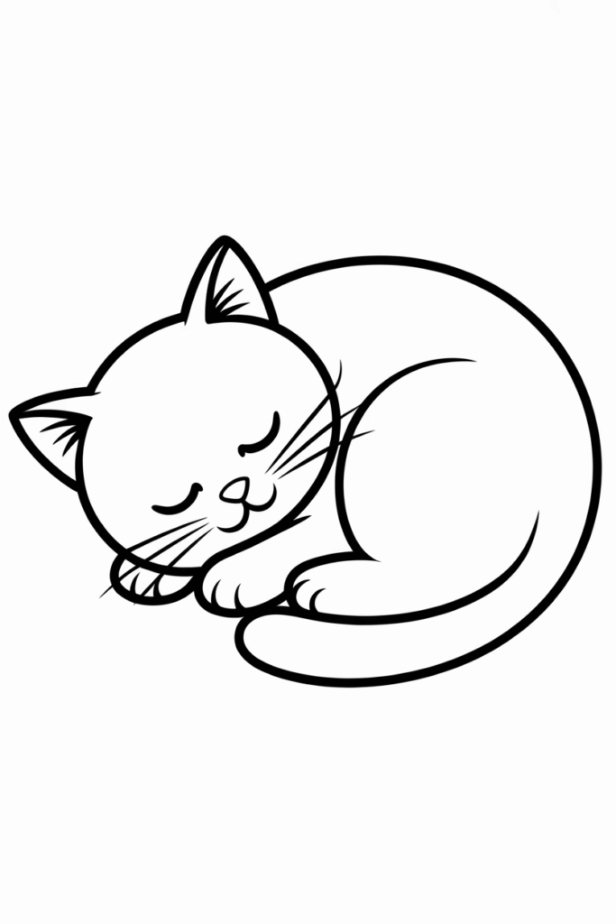 Peaceful sleeping cat curled up in a cozy ball.