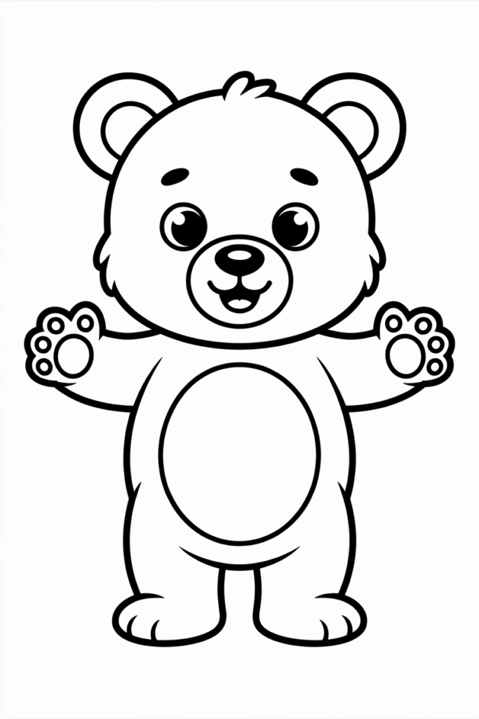 Friendly bear with open arms – cute coloring page for children