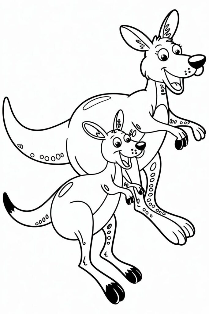 Playful Kangaroos Coloring Page