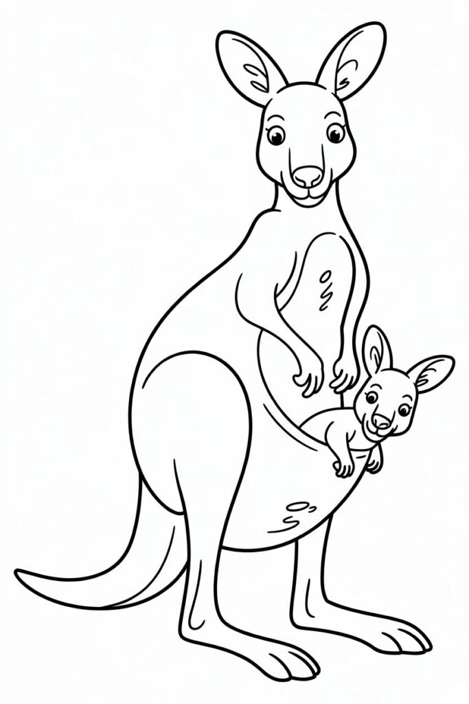 Mother Kangaroo with Baby Coloring Page