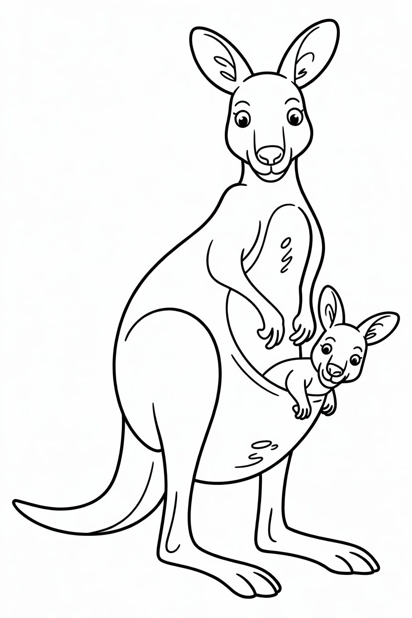Mother Kangaroo with Baby Coloring Page