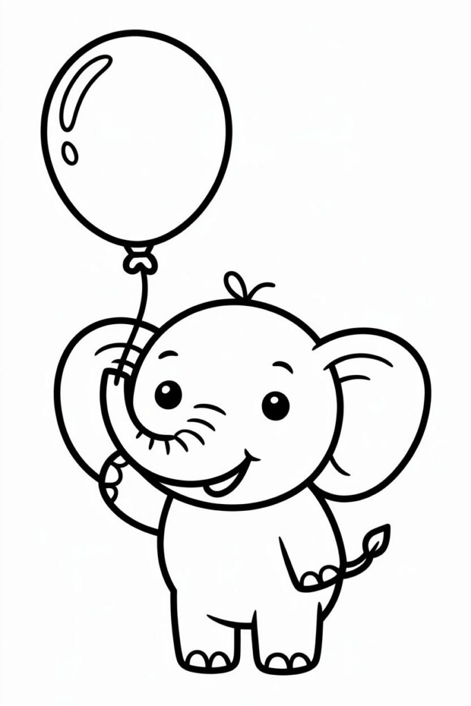 Elephant With Balloon Coloring Page