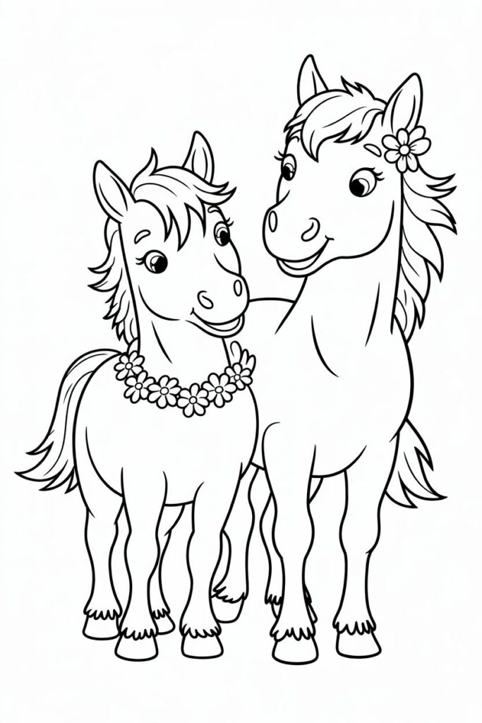 Two Lovely Horses with Flowers