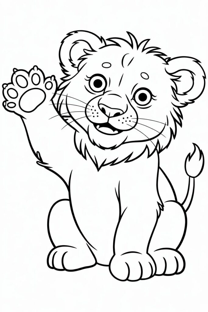 Waving Lion Cub Coloring Page