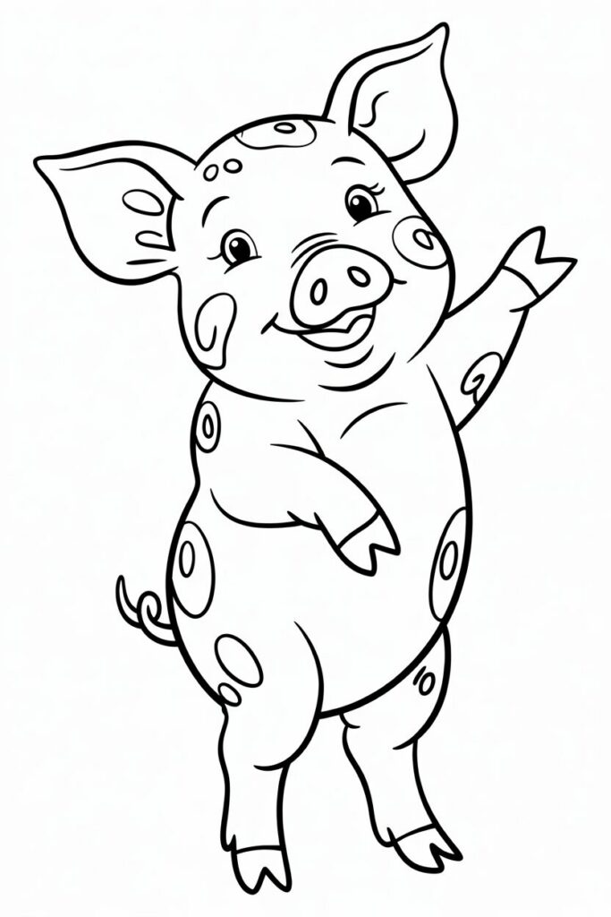 Spotted Pig Waving Coloring Page