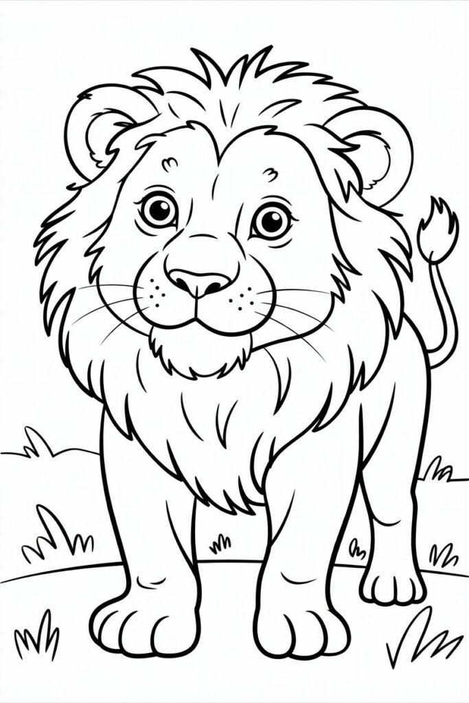 Cute Lion in the Field Coloring Page