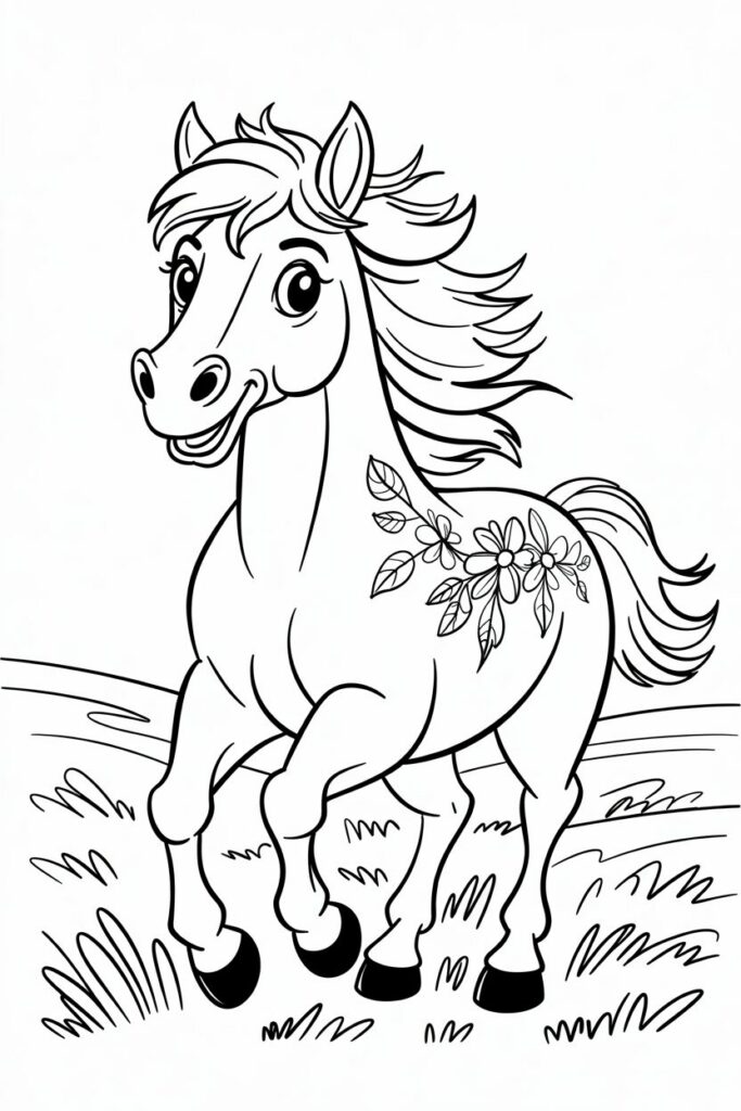 Running Horse with Floral Markings