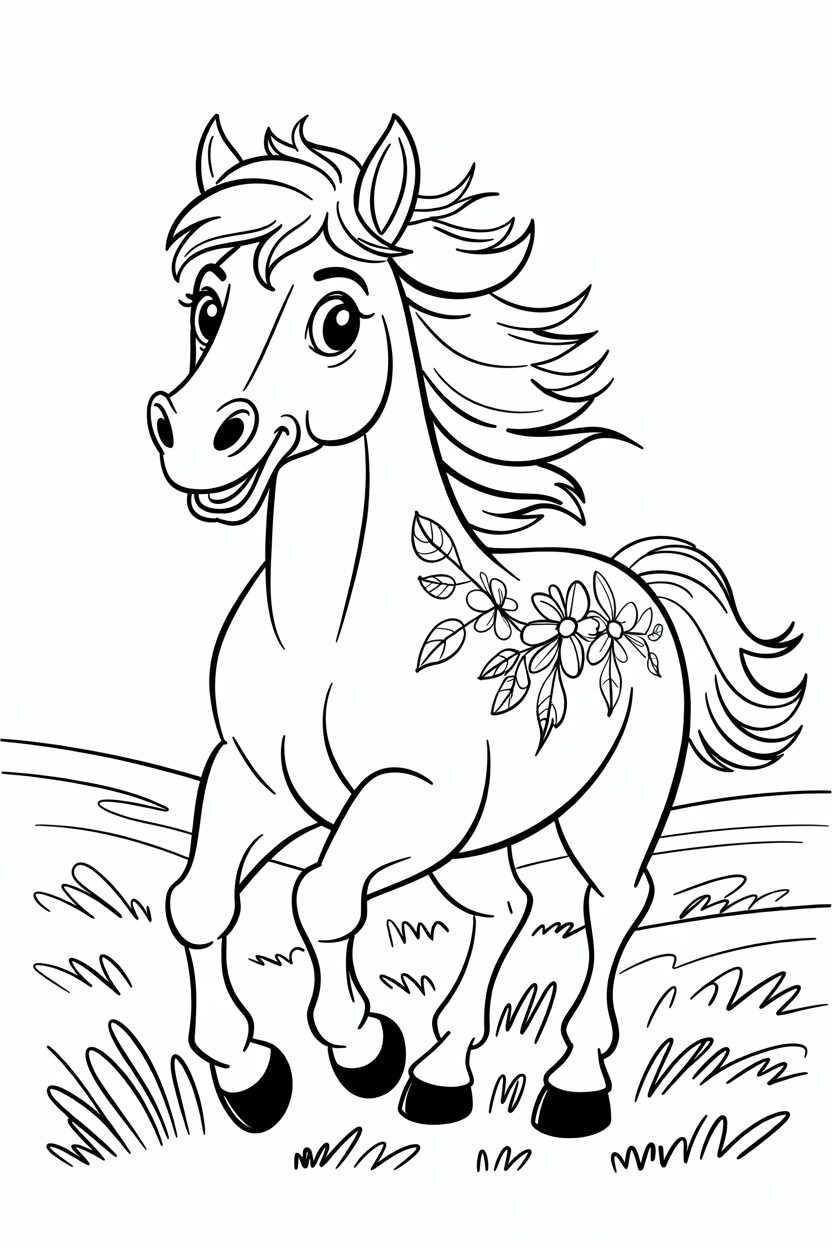 Running Horse with Floral Markings
